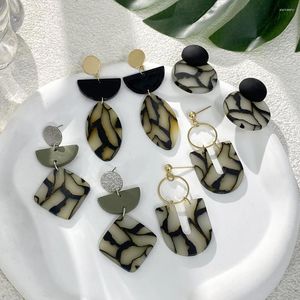 Dangle Earrings AENSOA Lightweight Black Cracked Pattern Polymer Clay Drop For Women Handmade Geometric Round Jewelry