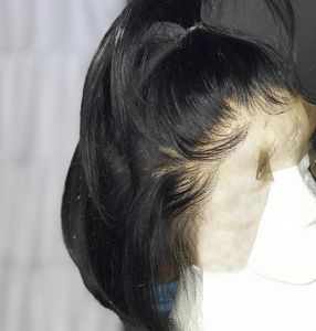 Siyah kadınlar için dantel ön insan saç perukları kısa bob peruk natrual ön kopuk ağartılmış düğümler düz dantel peruk orta bölüm2416473