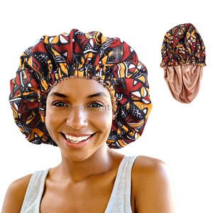 جديدة كبيرة كبيرة واسعة النطاق الساتان الساتان بونيت نوم النوم كاب النساء أفريقي طباعة غطاء نوم قبعة أنقرة غطاء رأس تساقط الشعر