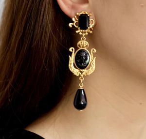 Stud Earrings Medieval French Retro Like Black Agate Shoulder Sweep Ear Clips