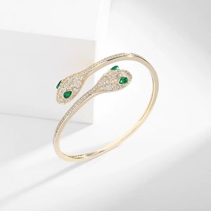 2024Bulgarilies Pulseira Designer Mulheres Top Quality Full Diamond Snake Ring Mulheres Green Eyed Snake Head Double Head Snake Pulseira com abertura ajustável