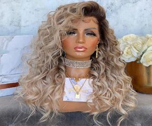 Spetsspärrar Human Hair Wig Highlight Ombre Platinum Ash Blonde Long Wavy Front Pre Plucked Brasilian Remy 180Density Bleach Knots4938744