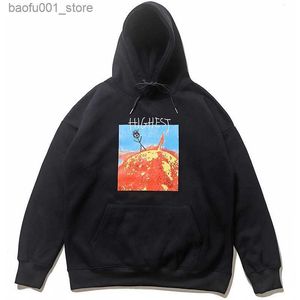 Men's Hoodies Sweatshirts Retro Streetwear Cactus Jack Highest Letter Foam Black Fleece Hoodies Men and Women Hip Hop Oversized Casual Hooded Sweatshirts Q240217