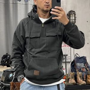 Männliche Kleidung 90er Jahre Vintage Hoodies Sweatshirt für Männer Half Zip Grün Ästhetische Kapuze Harajuku Mode Winter Lose in S 240123