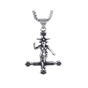 Pendant Necklaces Elfasio Men Stainless Steel Necklace Baphomet Goat Inverted Jewelry Satanic Satan Demon Devil Lucifer9702479 Drop Dh507