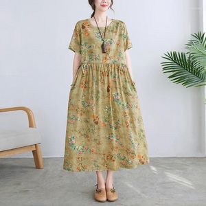 Vestidos de festa 2024 Chegada Impressão Floral Vintage Mulheres Verão Vestido Fino Luz Suave Férias Grande Tamanho Solto Senhora Estilo de Viagem Casual