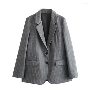 Ternos femininos listrado blazer mulher vintage jaqueta reta feminina manga longa blazers de escritório para a primavera