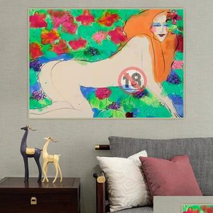 Dipinti Walasse Ting Senza titolo Donna nuda Tela Pittura a olio Estetica Opera d'arte Immagine Sfondo Appeso Decorazione Decorazione della casa 24 Otre1