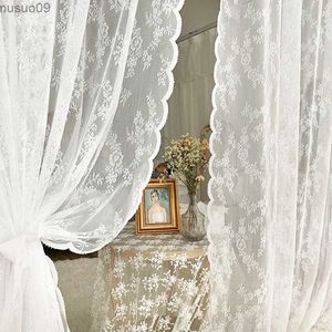 Curtain INS Pastoral French Lace Sheer Curtains for Living Room Bedroom Window White Tulle Curtains Curtain Drapes Home Decor Rideaux