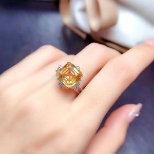 クラスターリング5CT VVSグレードシトリンシルバーリングは3層で925ナチュラルを輝かせます18Kゴールドメッキ宝石ジュエリー