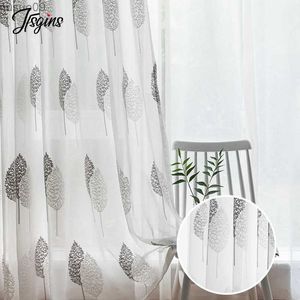Curtain Modern Embroidered Tulle Curtains for Living Room White Sheer Curatin for Bedroom Kitchen Leaves Drapes Home Decor Fabric Custom