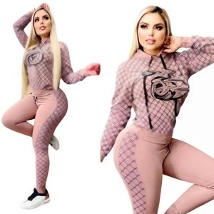 Designer Fashion Pink Two Piece Pants Activewear Women's Casual Hooded Pullover Top and Pants Set Free Ship