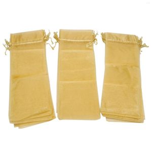 Torebki biżuterii Opakowanie Organza Wine Bag Transparent Mesh Bottle Cover z świąteczną sukienką sznurkową (złoto 30pcs)