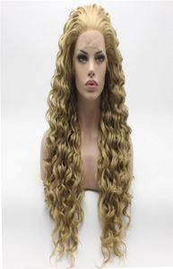 Iwona Hair Curly Long Two Tone Honey Blonde Mix Wig 181627HY Half Hand Tied Heat Resistant Synthetic Lace Front Wig1422327