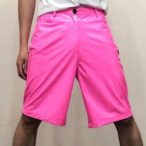 Men's Shorts Shinny Leather Short Sexy Nightclub Costumes Anti-bright PU Pant Black Elasticity Slim Men Motorcycle