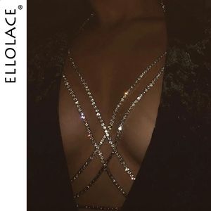 Ellolace Shining Rhinestones Chest Cross Body Chain Boho Multi Layers Chest Chain Harness Body Jewellery Jewelry Crystal Chest 240122
