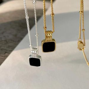 Pendants SHANICE S925 Sterling Silver Black Agate Stone Pendant Necklace For Women Square Natural Simple Casual Collar