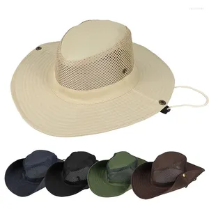 Berets Männer Frauen Sommer Faltbare Sonne Fischer Atmungsaktives Mesh Outdoor Sport Angeln Hut Breite Strand UV Sonnenschutz Kappe