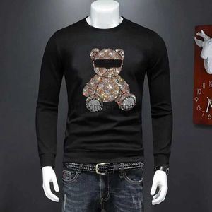 Herrtröjor tröjor 2023 Casual Brand Winter Man Pullover Sweatshirt Designer Rhinestone Hot Sale Hoddy Drop Shipping T240217