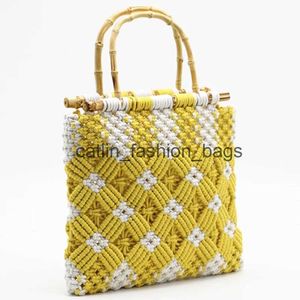 Totes 2021 NEW Female bag retro handmade cotton woven natural bamboo portable beach travel strawH24217