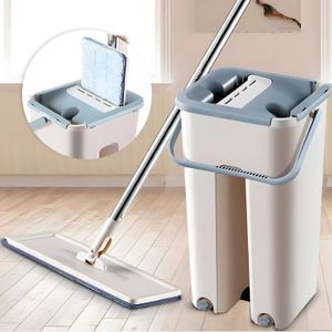 Lazy Flat Mop with Bucket Floor Cleaning Hand Washing Squeeze Magic Cleaner Dry and Wet Home Kitchen Brooms Tools 240123