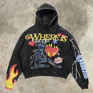 Herrtröjor tröjor harajuku brev skalle tryck hoodies kvinnor grafik y2k topp överdimensionerade hoodie par amerikanska streetwear goth kvinnor kläder t240217