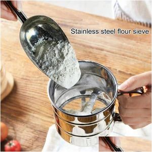 Baking Pastry Tools Stainless Steel Flour Sieve Handheld For Quick Filter Anti-Rust Tool Strainer Drop Delivery Home Garden Kitchen Di Otqx7