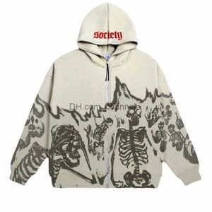 Herrtröjor tröjor 2000 -talet män streetwear crewneck skeleton hoodie par y2k vintage skelett hoodie dragkedja hoodie överdimensionerade tröjor goth topp nya t240217