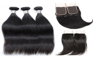 Brazilian Straight Virgin Hair Weave 3 Bundles with Closure Unprocessed Brazilian Virgin Silky Straight Human Hair Weave Weft Whol5597387