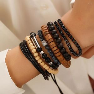 Charm armband träpärla armband män set flerskikt flätat läder pärlast bohemiska buddha huvud grossist