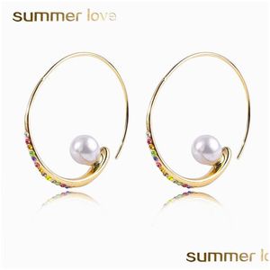 Hoop Huggie New Fashion Pearl Colorf Crystal Big Hoop Earrings for Women Gold Metal Copper Large Circle Round Jewelry Who Dhgarden Dhqa7