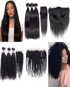 Brazilian Virgin Straight Hair Bundles With Closures Unprocessed Brazilian Kinky Curly Human Hair Bundles With Frontal Remy Hair E5084202