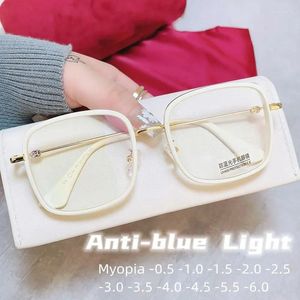 Sunglasses Anti Blue Light Myopia Glasses Trend Women Oversized Square Eyeglasses Computer Goggles Diopter -0.5 -1.0 -1.5 -2.0 To -6.0