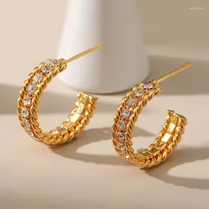 Stud Earrings Luxurious Shaped Cubic Zirconia Plated 18k Gold Metal Twists Exquisite Ear Party Women Fancy Daily Wear Jewelry