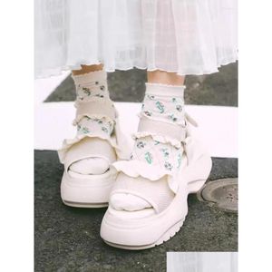 Sandálias Japão Preppy Lolita Estilo Lace Mulheres Sapatos Plataforma Fada Fita Mágica Zapatos Mujer 2024 Verão Chaussure Drop Delivery Dhtdy