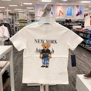 キッズTシャツボーイズガールズポロスTシャツ幼児の子供Tシャツカジュアルユースベアプリントデザイナーブランド半袖ホムラペルティーブラックピン57QM＃