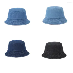 Berets Washed Denim Travel Sun Protection Bucket Hat Fisherman Hats Portable Caps Accessory Picnic Hiking Sports Black