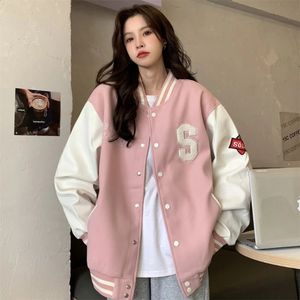 Deeptown Y2k Streetwear Bomberjacke Frauen Übergroße Varsity Jacken College Uniform Harajuku Mode Koreanische Rosa Baseball Mantel 240127