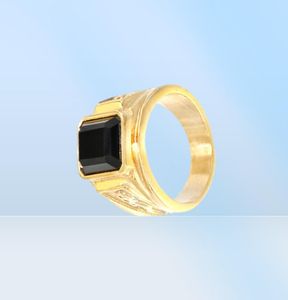 Black Stone Mens Signet Rings Gold Ring Rostfritt stål Graverad Dragon Vintage Fashion Wedding Band Simple Jewelry Ring Male3539199