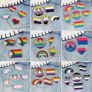 Broches 3-6 Pçs/set LGBTQ Rainbow Transgêneros Lésbicas Gay Pansexual Assexual Bissexual Esmalte Pin Bandeira Personalizada Coração Emblemas Jóias