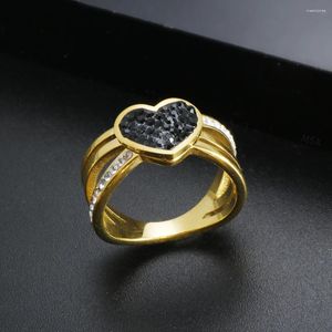 Eheringe Herz Schwarz Voller Stein Kristall Ring Edelstahl Kreuz Gold Farbe Luxus Mode Hand Zubehör Schmuck Geschenk