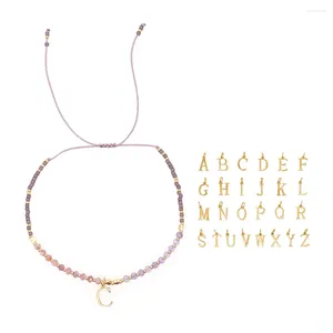 Link Bracelets Go2boho Delicate Light Purple Gemstone Stack 26 Letters Healing Jewelry 2024 Minimalist Tiny Beaded For Women Men