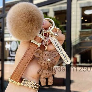Luxury Faux Fur Ball Bear Charm Keychain - Unisex Fashion Car Key Ring with Trendy Number Plate Pendant QJPY