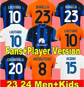 23 24 Lautaro inters Milans Fans Player Version Soccer Jerseys Lukaku Correa Dzeko Barella Asllani Frattesi Brozovic Home 2023 2024 Football Shirt Men Kids Kits