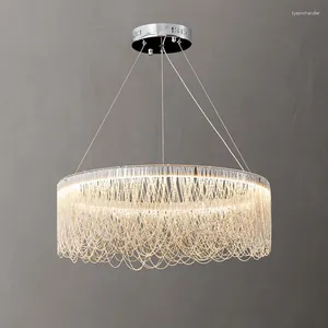 Chandeliers Modern Tassel Chandelier Round Ring LED Home Living Room Lighting Interior Silver Aluminum Chain Restaurant Lamp