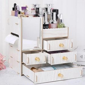 Förvaringslådor Holder Organizer Cosmetic Wood Layers Box Stora läppstift 3 Makeup Jewelry Case