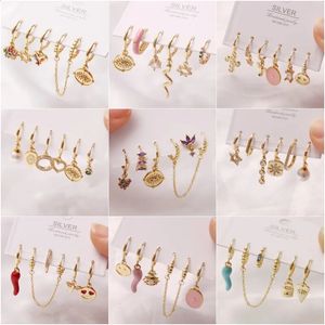 6 PCS Fashion Exquisite Pearl Star Moon Emamel Zircon Dangle Ear Ring Set Korean Style Small Hoop Earring for Women Jewelry Gift 240202