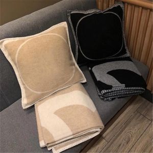 European American luxury C letter merino wool cashmere blanket cushion cover for sofa living room
