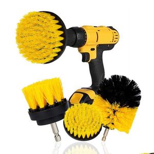 Biltvätttillbehörsapparater 3 st. Set Electric Scrubber Borsk Drill Kit Plast Runda rengöring för mattan Glasbildäck Nylon B Dhucs