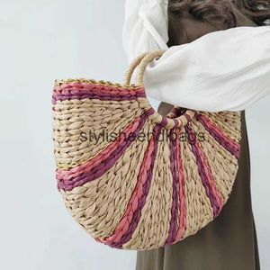 Totes Moda a strisce colorate Mezza luna Borse da donna in paglia Borsa da basket intrecciata in carta Casual Borse da spiaggia estive fatte a mano Bali 2023H24217